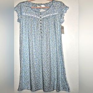 NWT EILEEN WEST Blue & Purple Floral Cotton Modal Nightgown Small S